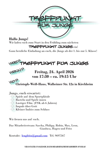 Treffpunkt f&uuml;r Jungs am 24. April