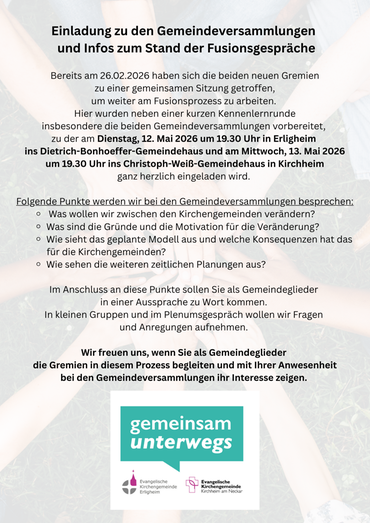 Gemeindeversammlung am 13. Mai um 19.30 Uhr im CWH